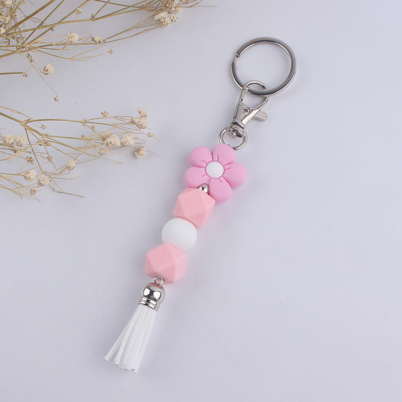 Wholesale Silicone Cartoon Flower Beaded Keychain